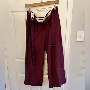 J Crew Belted Wide Leg Wool Trousers